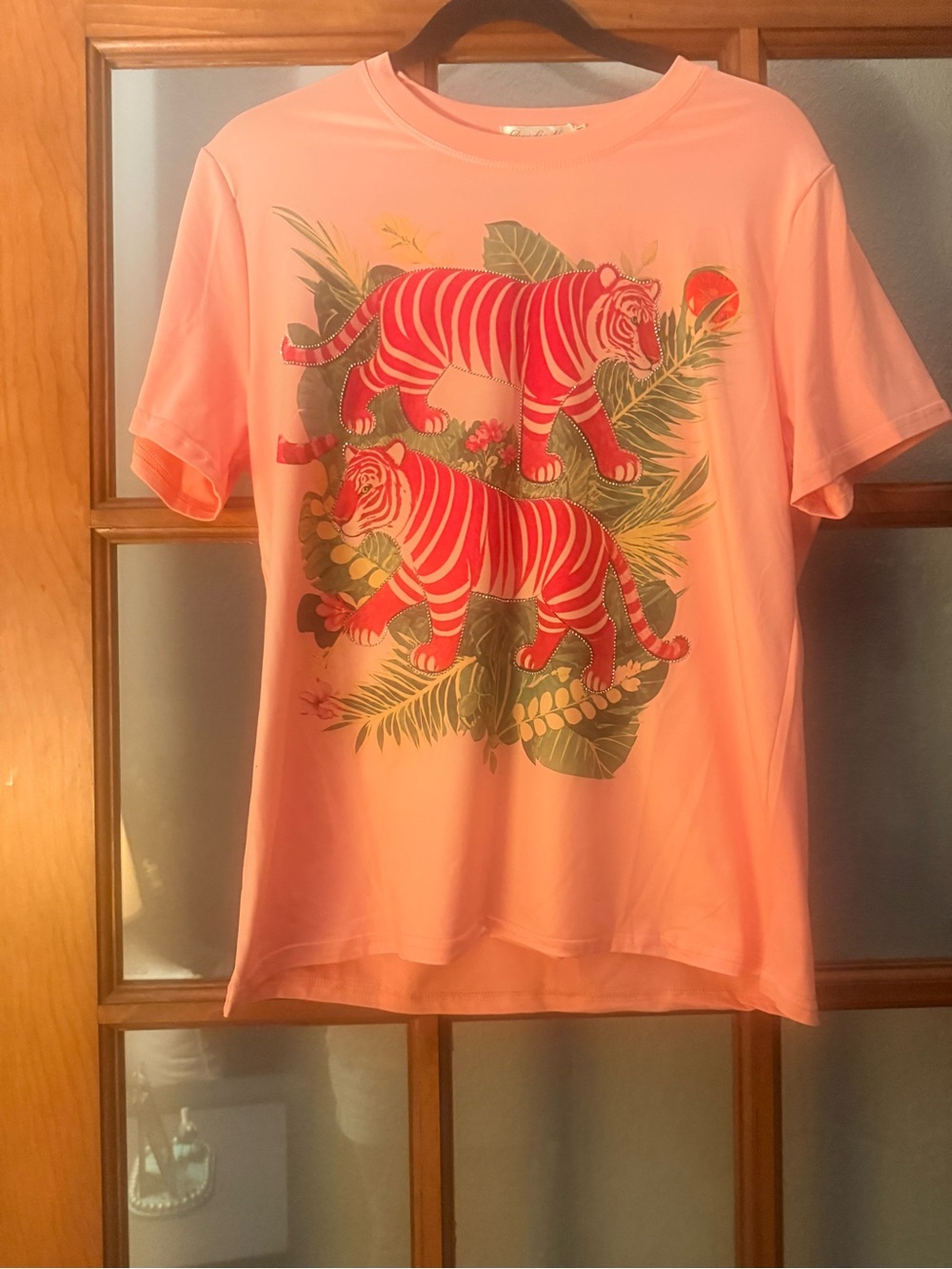 Coral Pink Tiger Print Short Sleeve Tee